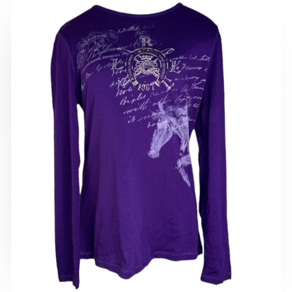 Lauren Ralph Lauren Womens Purple Embellished Y2K Longsleeve T-shirt